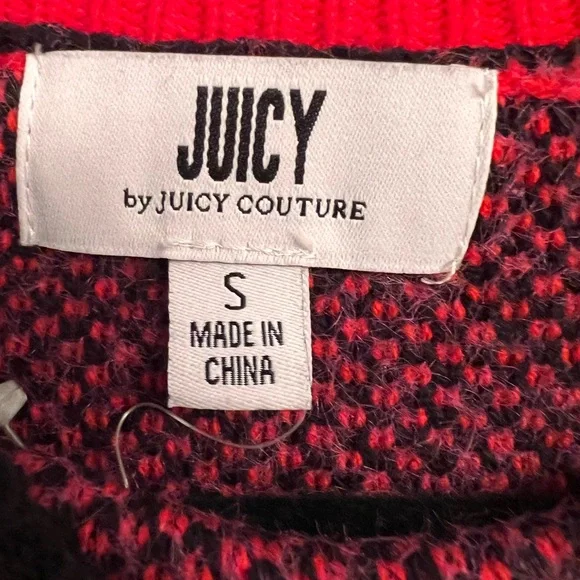 JUICY by Juicy Couture Fair Isle Crown Heart Red Pink Black Sweater Size Small - Picture 5 of 7